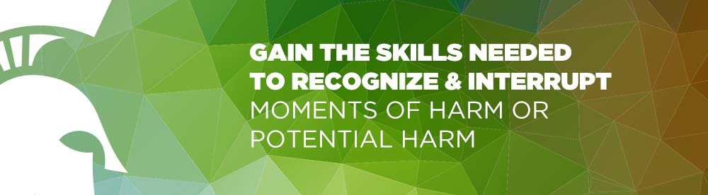 Gain the skiils needed to recognize and interrupt moments of harm of potential harm