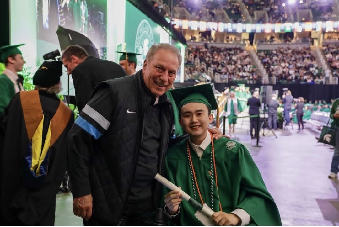 2026 Outstanding Senior John Hao with MSU basketball coach Tom Izzo